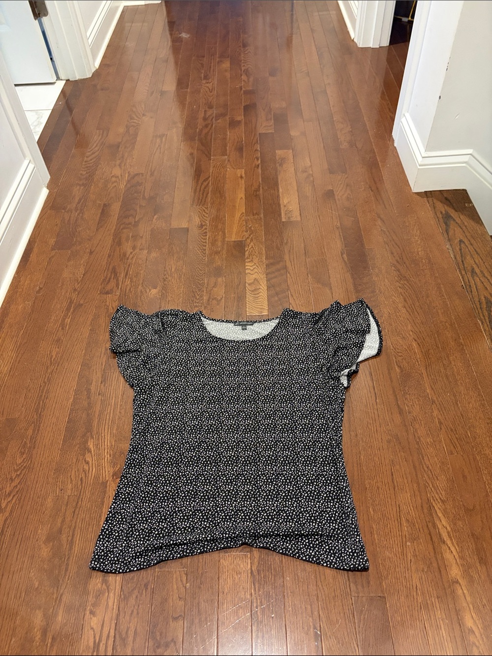 Adrianna Papell Black and White Polka Dot Flutter Sleeve Blouse